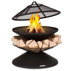 Blumfeldt Aguilera Feuerschale mit Grill Ø 65 cm Holzlager Stahl Schwarz