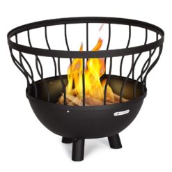Blumfeldt Nantai 3-in-1-Feuerschale Grill Ø 50 cm Tisch Ø 66 cm Stahl Bambus Schwarz