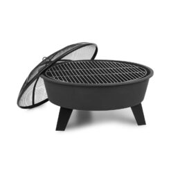 Blumfeldt Nolana 2-in-1-Feuerschale Ø 73 cm Funkenschutz Ø 64cm Grill Stahl Schwarz
