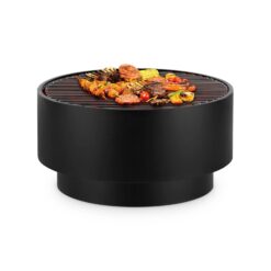 Blumfeldt Pompeji Feuerschale Grill Gartentisch Bambus Ø 60 cm Stahl Schwarz