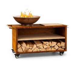 Blumfeldt Savage 2.0 Wide Feuerschale Grill Bambus-Schneidebrett Wetterschutz Braun Rost