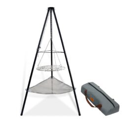 CCLIFE Schwenkgrill mit Grillrost und Feuernetz 166cm Hoch Drehbar Rutschfester Tragbarer