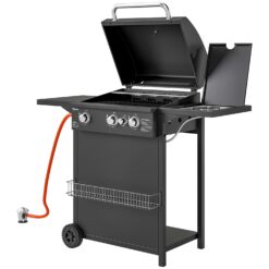 Outsunny Gasgrill Stahl Kunststoff Schwarz 123L x 57B x 98H cm