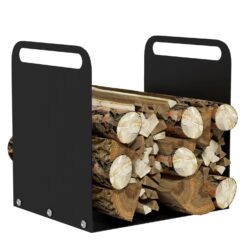 Outsunny Kaminholzregal Brennholzregal mit Griffe Stahl Schwarz