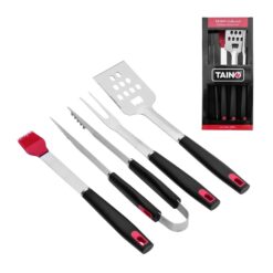 Taino Grillbesteck Set 4 tlg Zubehör Grillzubehör Edelstahl Silikon BBQ Griller