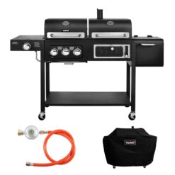 Taino Hero Duo Gasgrill Holzkohlegrill Smoker Grillwagen BBQ Grill Schwarz Set