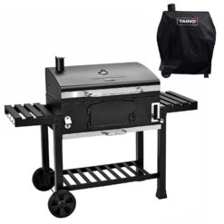 Taino Hero XXL Smoker Set Mit Haube BBQ Grillwagen Holzkohlegrill Grill Räucherofen Schwarz