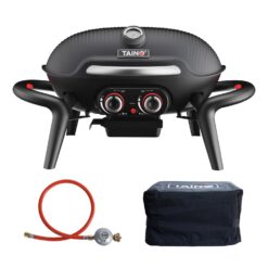 Taino Kenai Set Gasgrill Abdeckhaube Gasdruckminderer Klein Tischgrill Outdoorküche Aluguss Schwarz