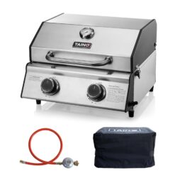 Taino Platinum Compact Set Tischgrill Abdeckhaube Gasdruckminderer 2 Brenner Gasgrill Edelstahl