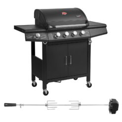 Taino Red 4+1 Gasgrill Set Mit Drehspieß Grillwagen BBQ Edelstahl-Brenner Gas-Grill Schwarz