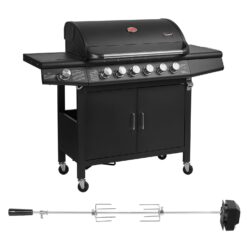 Taino Red 6+1 Gasgrill Set mit Drehspieß Grillwagen BBQ Edelstahl-Brenner Gas-Grill Schwarz